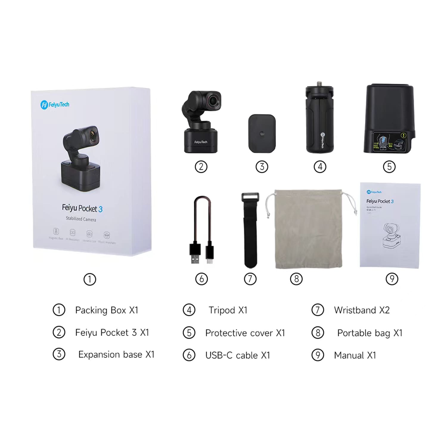 Feiyu pocket 3 camera packing list