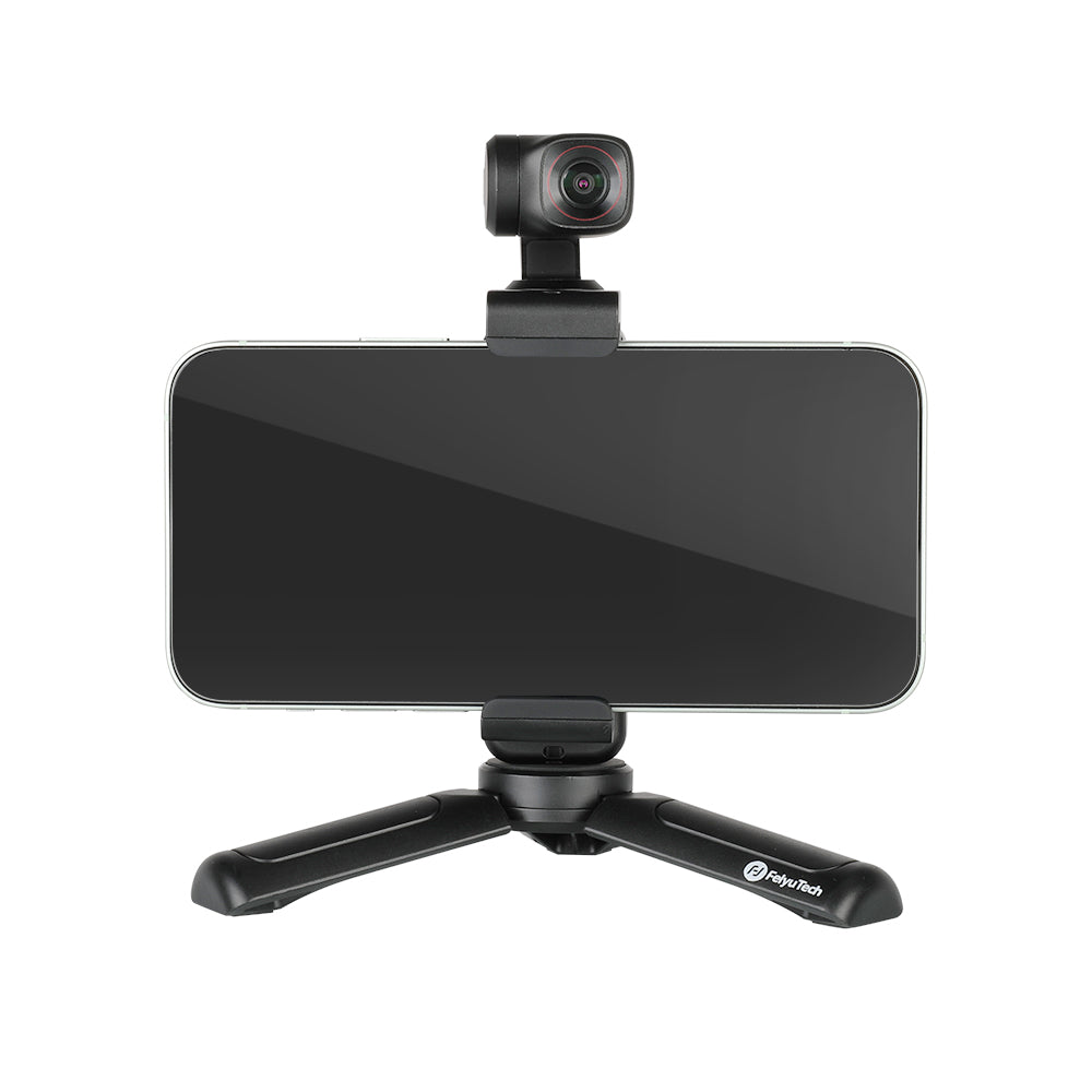 Feiyu Pocket 2 with smartphone set on a built-in tripod