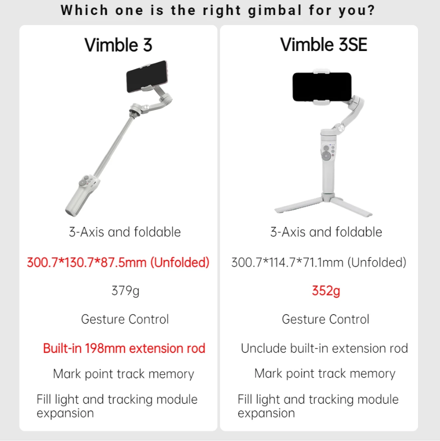 Vimble 3SE Handheld 3-Achsen-Smartphone-Gimbal-Stabilisator mit Stativ
